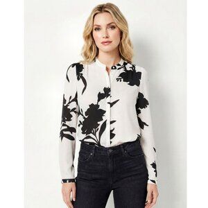 Joie KAYVAN Floral Silk Blouse, Porcelain / Black, Womens Size XS